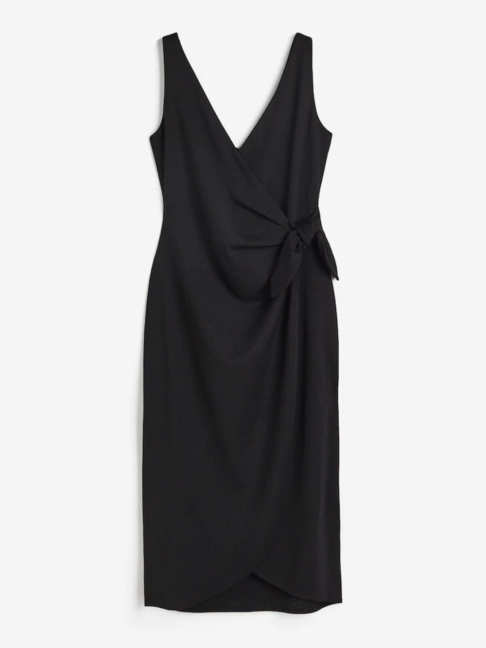 H&M Black V-Neck Wrap Midi Dress - Classic Women's Dress